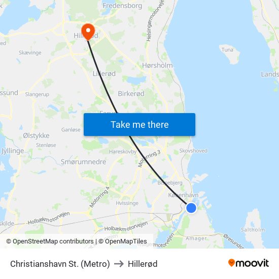 Christianshavn St. (Metro) to Hillerød map