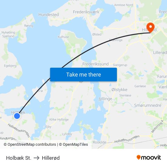 Holbæk St. to Hillerød map