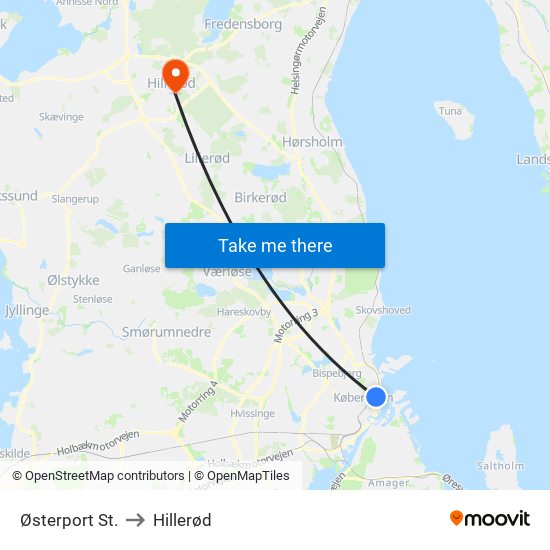 Østerport St. to Hillerød map