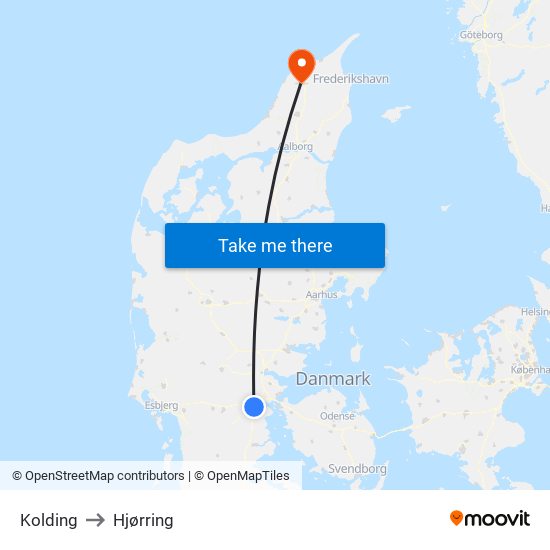 Kolding to Hjørring map