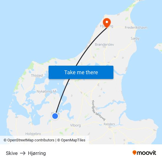 Skive to Hjørring map
