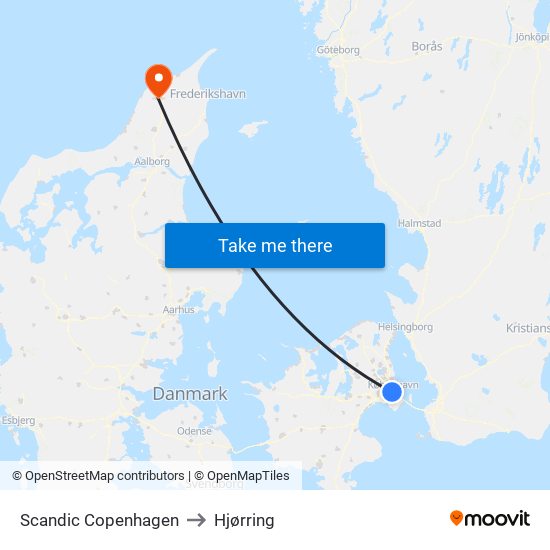 Scandic Copenhagen to Hjørring map