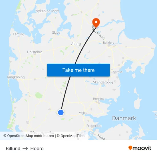 Billund to Hobro map