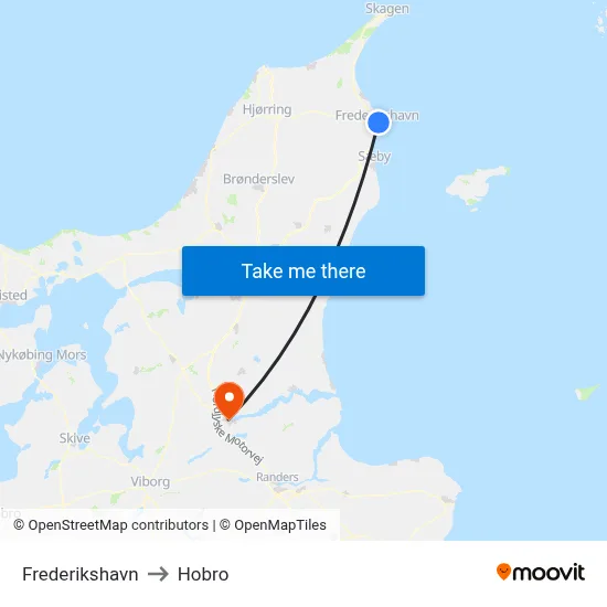Frederikshavn to Hobro map