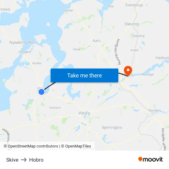 Skive to Hobro map