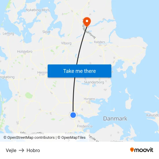 Vejle to Hobro map