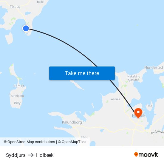 Syddjurs to Holbæk map