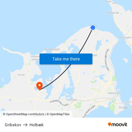 Gribskov to Holbæk map