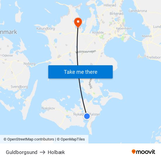 Guldborgsund to Holbæk map