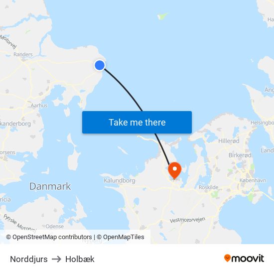 Norddjurs to Holbæk map