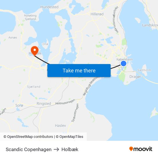 Scandic Copenhagen to Holbæk map