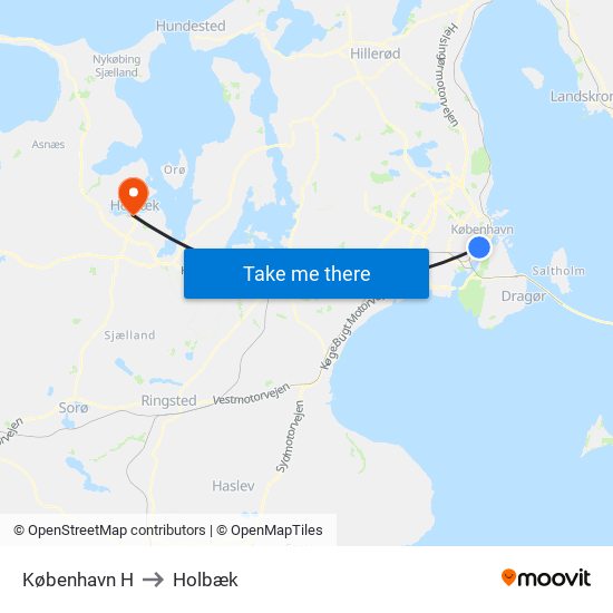 København H to Holbæk map