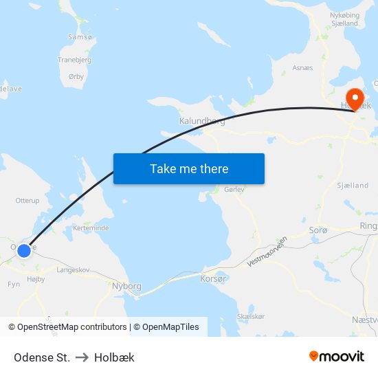 Odense St. to Holbæk map