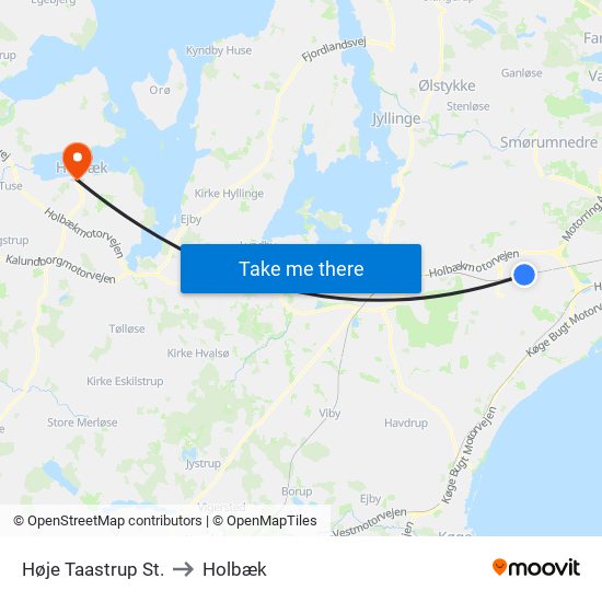 Høje Taastrup St. to Holbæk map