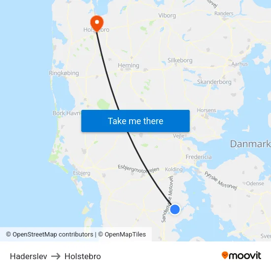Haderslev to Holstebro map