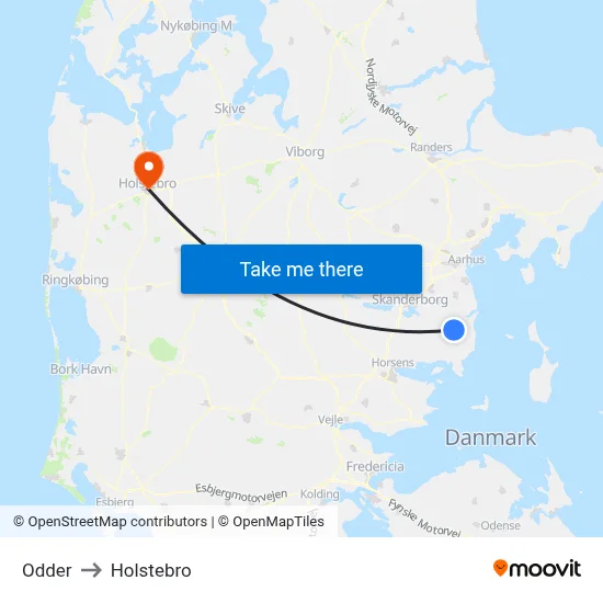 Odder to Holstebro map