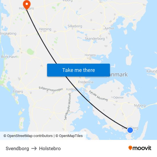 Svendborg to Holstebro map