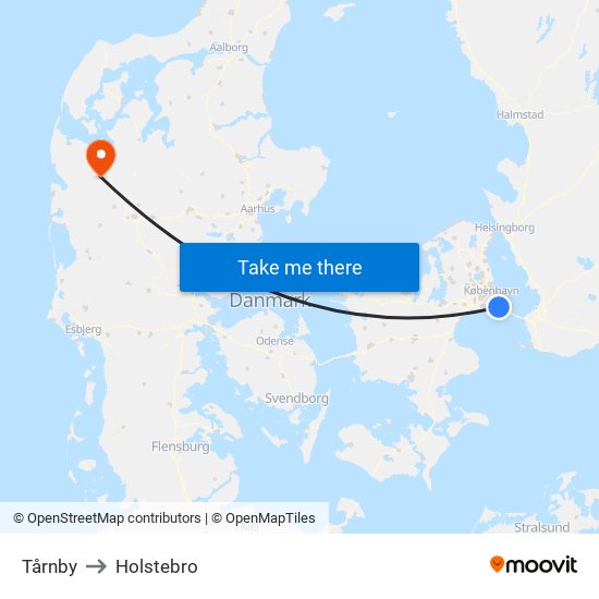 Tårnby to Holstebro map