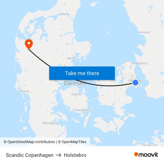 Scandic Copenhagen to Holstebro map