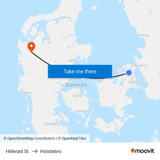 Hillerød St. to Holstebro map