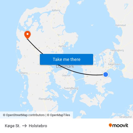 Køge St. to Holstebro map