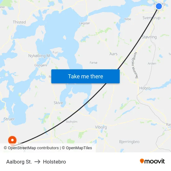 Aalborg St. to Holstebro map