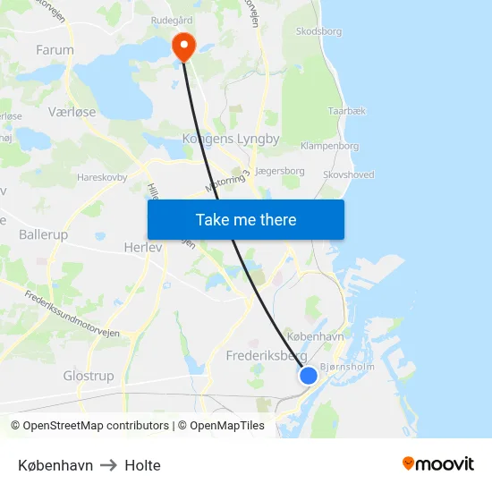 København to Holte map