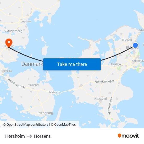 Hørsholm to Horsens map
