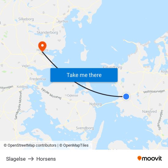 Slagelse to Horsens map