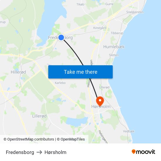 Fredensborg to Hørsholm map