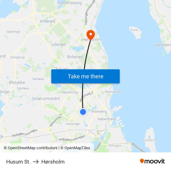 Husum St. to Hørsholm map