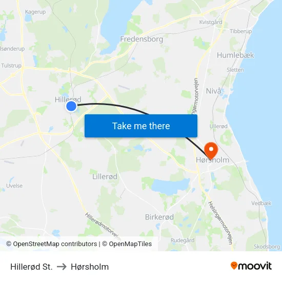 Hillerød St. to Hørsholm map
