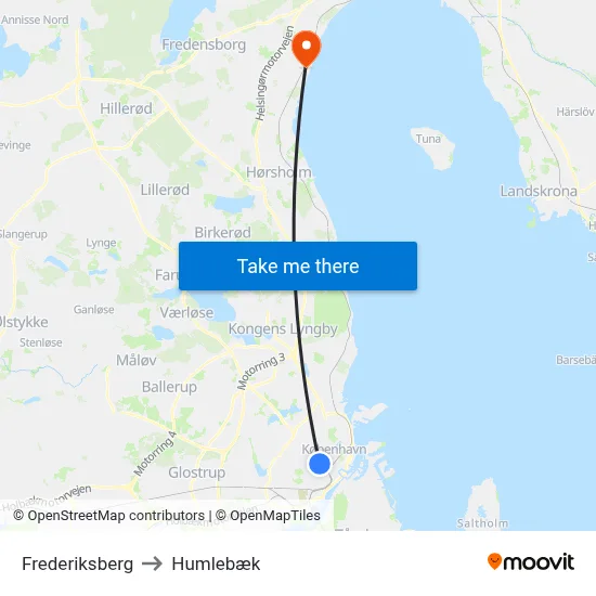 Frederiksberg to Humlebæk map