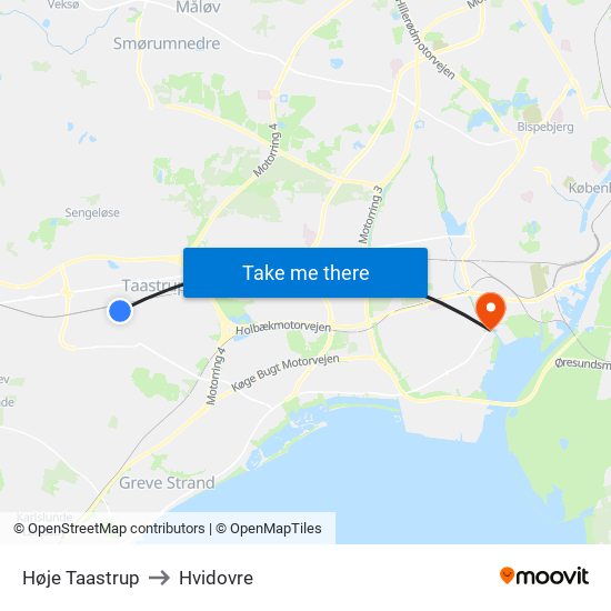 Høje Taastrup to Hvidovre map