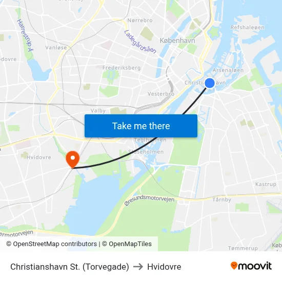 Christianshavn St. (Torvegade) to Hvidovre map
