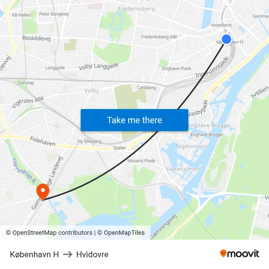København H to Hvidovre map