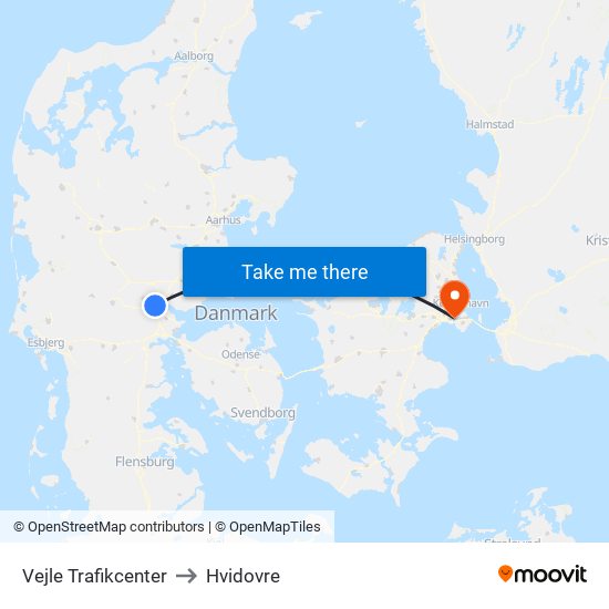 Vejle Trafikcenter to Hvidovre map