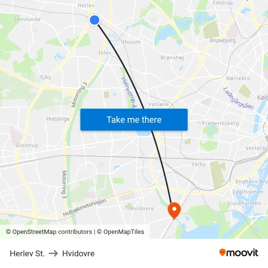 Herlev St. to Hvidovre map