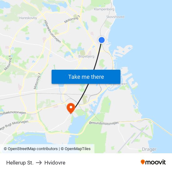 Hellerup St. to Hvidovre map
