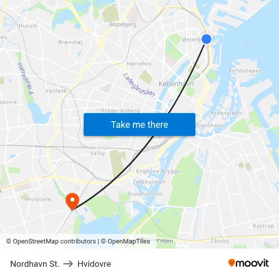 Nordhavn St. to Hvidovre map