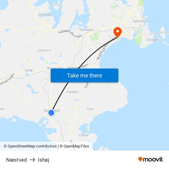 Næstved to Ishøj map