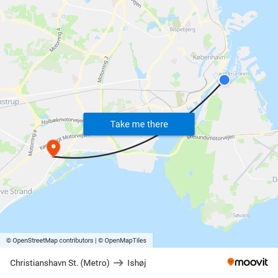 Christianshavn St. (Metro) to Ishøj map