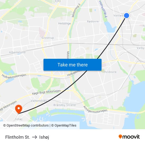 Flintholm St. to Ishøj map