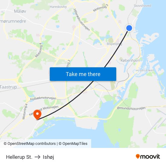 Hellerup St. to Ishøj map