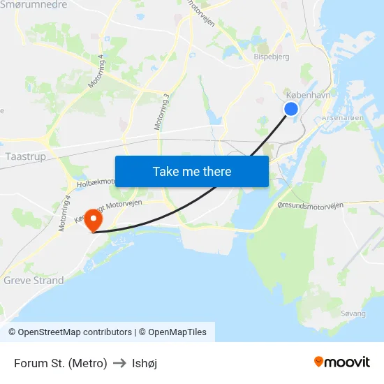 Forum St. (Metro) to Ishøj map
