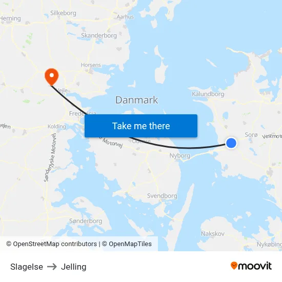 Slagelse to Jelling map