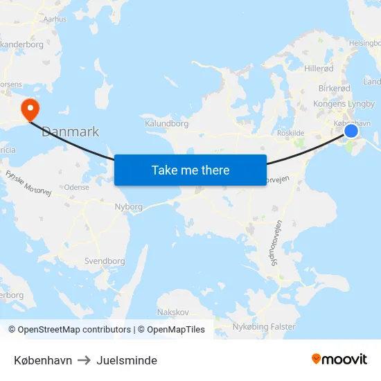 København to Juelsminde map
