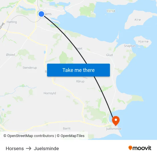Horsens to Juelsminde map