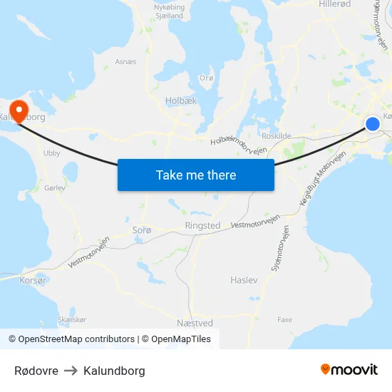 Rødovre to Kalundborg map