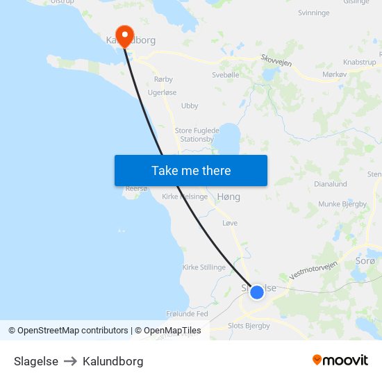 Slagelse to Kalundborg map